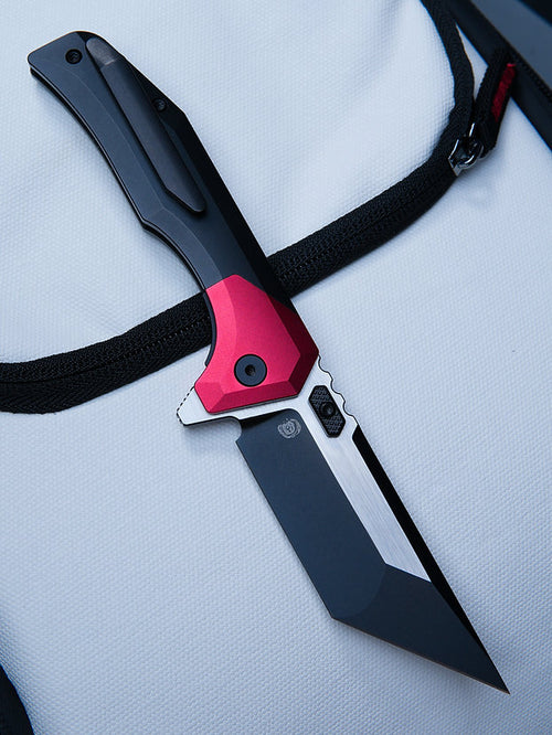Arcane Design - BLACK PVD NECRONAUT V3 - 2 tone blade / red overlays / black handles